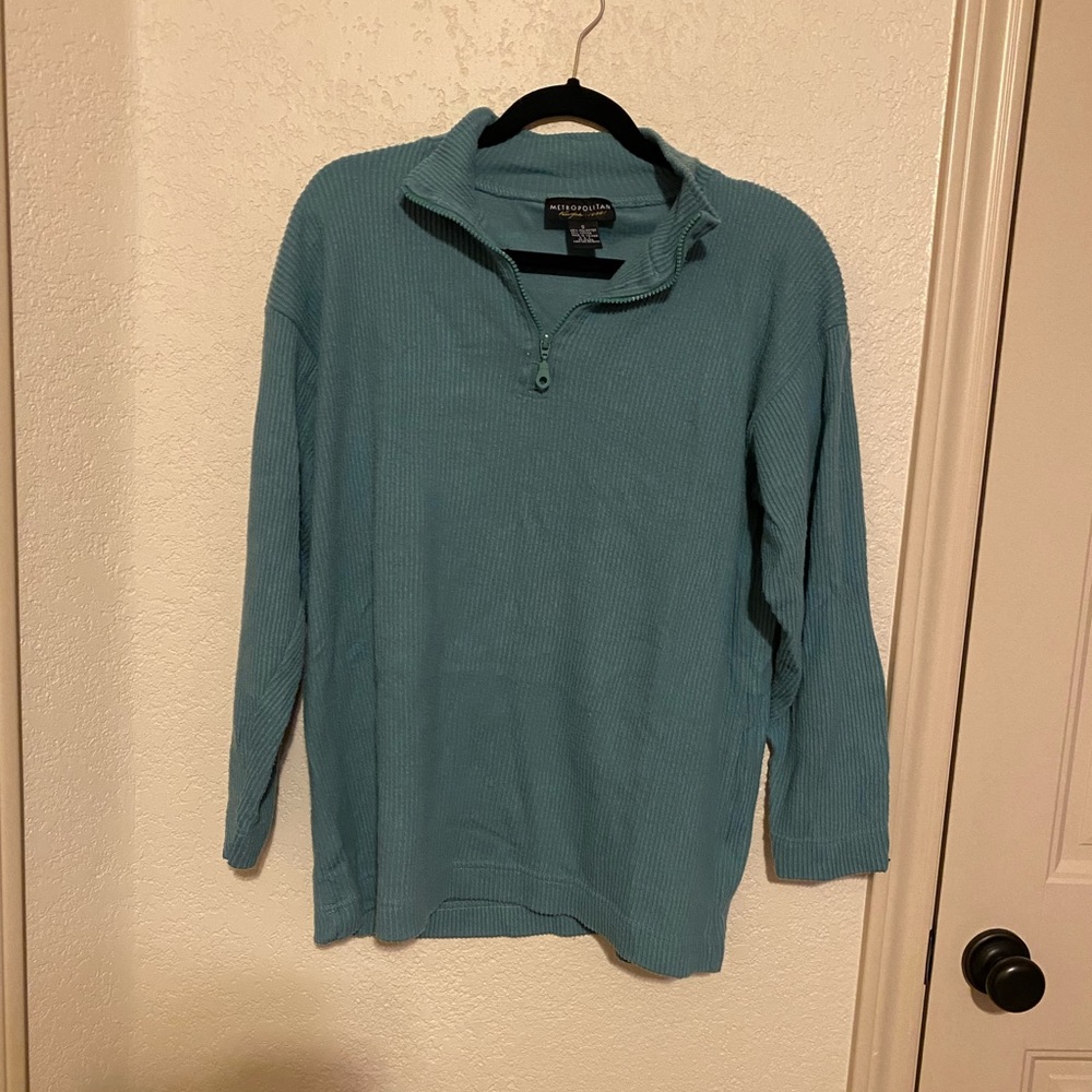 Warm Green Blue Quarter Zip Sweater